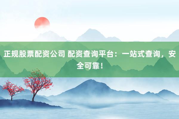 正规股票配资公司 配资查询平台：一站式查询，安全可靠！