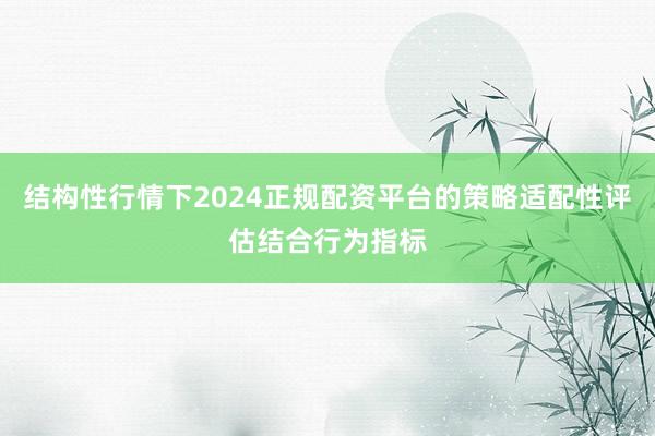 结构性行情下2024正规配资平台的策略适配性评估结合行为指标