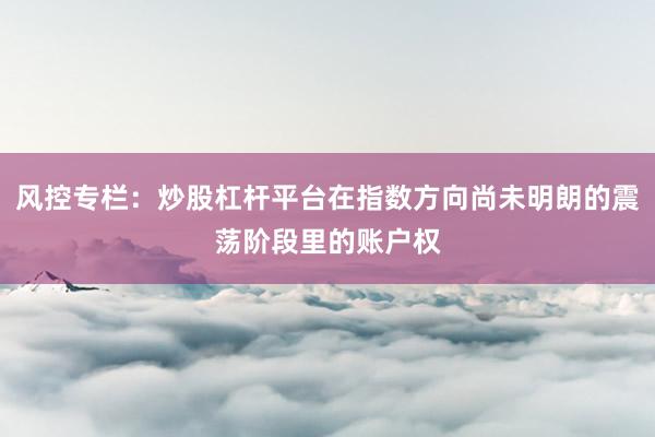 风控专栏：炒股杠杆平台在指数方向尚未明朗的震荡阶段里的账户权