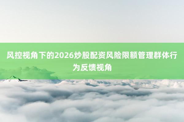 风控视角下的2026炒股配资风险限额管理群体行为反馈视角