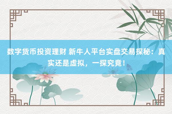数字货币投资理财 新牛人平台实盘交易探秘：真实还是虚拟，一探究竟！