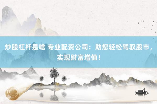 炒股杠杆是啥 专业配资公司：助您轻松驾驭股市，实现财富增值！
